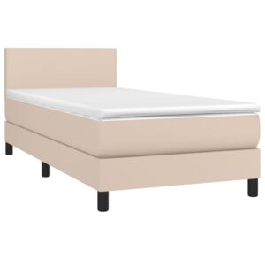 Κρεβάτι Boxspring Στρώμα&LED Καπουτσίνο 90x190 εκ. Συνθ. Δέρμα