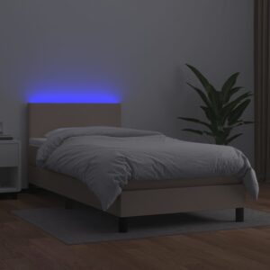 Κρεβάτι Boxspring Στρώμα&LED Καπουτσίνο 90x190 εκ. Συνθ. Δέρμα