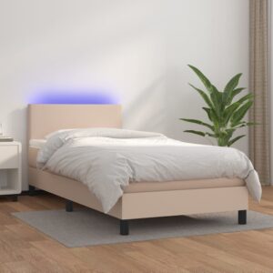 Κρεβάτι Boxspring Στρώμα&LED Καπουτσίνο 90x190 εκ. Συνθ. Δέρμα