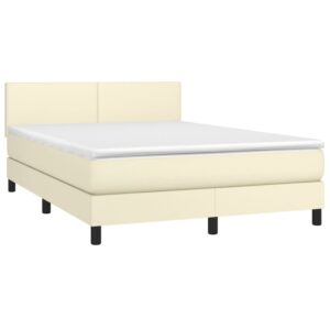 Κρεβάτι Boxspring με Στρώμα & LED Κρεμ 140x190 εκ. Συνθ. Δέρμα