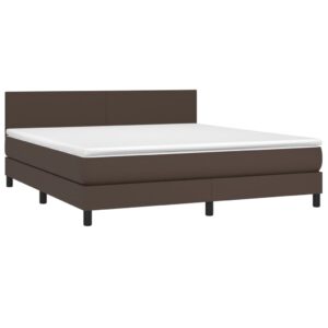 Κρεβάτι Boxspring με Στρώμα & LED Καφέ 160x200 εκ. Συνθ. Δέρμα