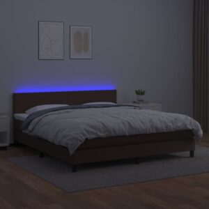 Κρεβάτι Boxspring με Στρώμα & LED Καφέ 160x200 εκ. Συνθ. Δέρμα