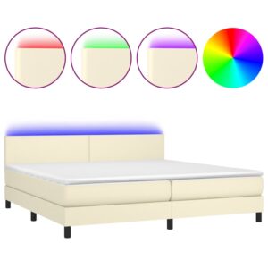 Κρεβάτι Boxspring με Στρώμα & LED Κρεμ 200x200 εκ. Συνθ. Δέρμα