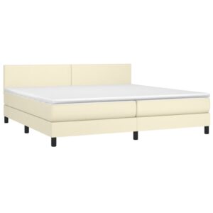 Κρεβάτι Boxspring με Στρώμα & LED Κρεμ 200x200 εκ. Συνθ. Δέρμα