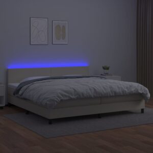 Κρεβάτι Boxspring με Στρώμα & LED Κρεμ 200x200 εκ. Συνθ. Δέρμα