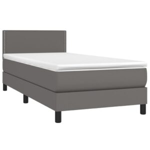 Κρεβάτι Boxspring με Στρώμα & LED Γκρι 80x200 εκ. Συνθ. Δέρμα