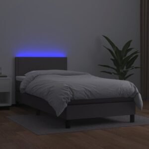 Κρεβάτι Boxspring με Στρώμα & LED Γκρι 80x200 εκ. Συνθ. Δέρμα