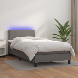 Κρεβάτι Boxspring με Στρώμα & LED Γκρι 80x200 εκ. Συνθ. Δέρμα