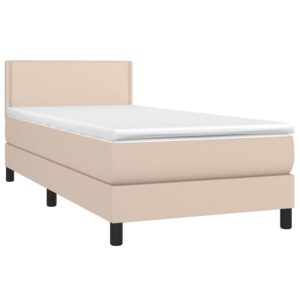 Κρεβάτι Boxspring Στρώμα&LED Καπουτσίνο 90x200 εκ. Συνθ. Δέρμα