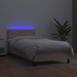 Κρεβάτι Boxspring Στρώμα&LED Καπουτσίνο 90x200 εκ. Συνθ. Δέρμα