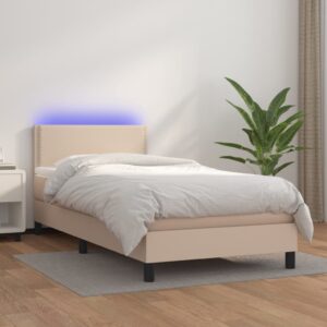 Κρεβάτι Boxspring Στρώμα&LED Καπουτσίνο 90x200 εκ. Συνθ. Δέρμα