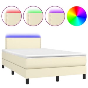 Κρεβάτι Boxspring με Στρώμα & LED Κρεμ 120x200 εκ. Συνθ. Δέρμα