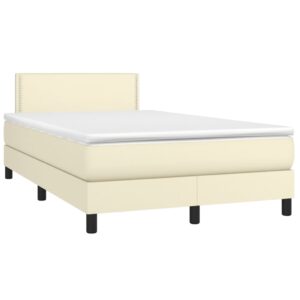 Κρεβάτι Boxspring με Στρώμα & LED Κρεμ 120x200 εκ. Συνθ. Δέρμα