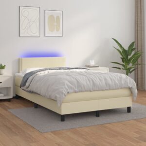 Κρεβάτι Boxspring με Στρώμα & LED Κρεμ 120x200 εκ. Συνθ. Δέρμα