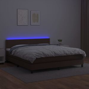 Κρεβάτι Boxspring με Στρώμα & LED Καφέ 160x200 εκ. Συνθ. Δέρμα