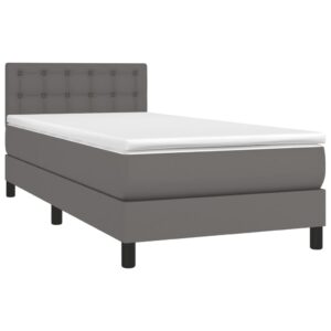 Κρεβάτι Boxspring με Στρώμα & LED Γκρι 80x200 εκ. Συνθ. Δέρμα