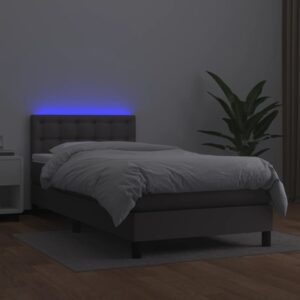 Κρεβάτι Boxspring με Στρώμα & LED Γκρι 80x200 εκ. Συνθ. Δέρμα