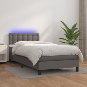 Κρεβάτι Boxspring με Στρώμα & LED Γκρι 80x200 εκ. Συνθ. Δέρμα