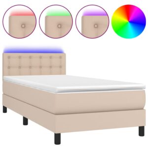 Κρεβάτι Boxspring Στρώμα&LED Καπουτσίνο 90x190 εκ. Συνθ. Δέρμα