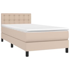 Κρεβάτι Boxspring Στρώμα&LED Καπουτσίνο 90x190 εκ. Συνθ. Δέρμα