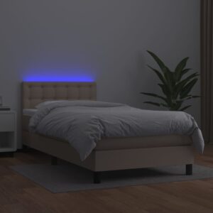 Κρεβάτι Boxspring Στρώμα&LED Καπουτσίνο 90x190 εκ. Συνθ. Δέρμα