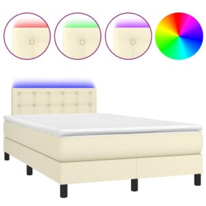 Κρεβάτι Boxspring με Στρώμα & LED Κρεμ 120x200 εκ. Συνθ. Δέρμα