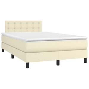 Κρεβάτι Boxspring με Στρώμα & LED Κρεμ 120x200 εκ. Συνθ. Δέρμα