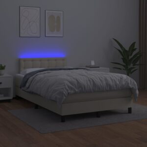 Κρεβάτι Boxspring με Στρώμα & LED Κρεμ 120x200 εκ. Συνθ. Δέρμα