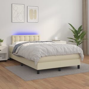 Κρεβάτι Boxspring με Στρώμα & LED Κρεμ 120x200 εκ. Συνθ. Δέρμα