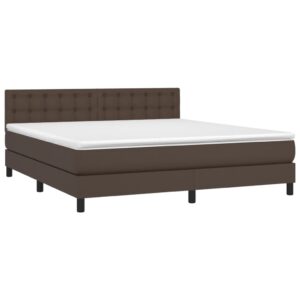 Κρεβάτι Boxspring με Στρώμα & LED Καφέ 160x200 εκ. Συνθ. Δέρμα