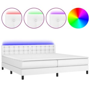 Κρεβάτι Boxspring με Στρώμα & LED Λευκό 200x200 εκ. Συνθ. Δέρμα