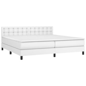 Κρεβάτι Boxspring με Στρώμα & LED Λευκό 200x200 εκ. Συνθ. Δέρμα