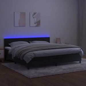 Κρεβάτι Boxspring με Στρώμα & LED Μαύρο 200x200 εκ. Βελούδινο