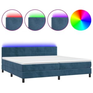 Κρεβάτι Boxspring με Στρώμα & LED Σκ. Μπλε 200x200εκ. Βελούδινο