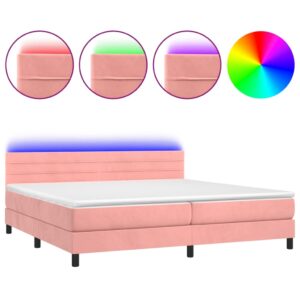 Κρεβάτι Boxspring με Στρώμα & LED Ροζ 200x200 εκ. Βελούδινο