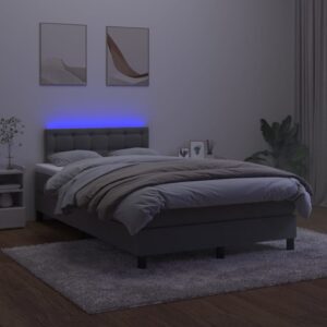 Κρεβάτι Boxspring με Στρώμα & LED Σκ. Γκρι 120x200εκ. Βελούδινο