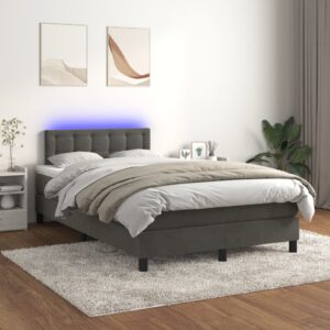 Κρεβάτι Boxspring με Στρώμα & LED Σκ. Γκρι 120x200εκ. Βελούδινο