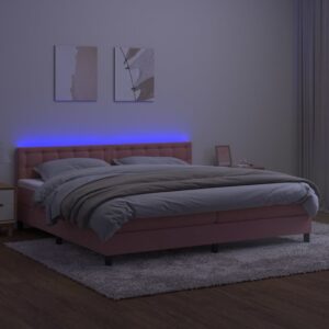 Κρεβάτι Boxspring με Στρώμα & LED Ροζ 200x200 εκ. Βελούδινο