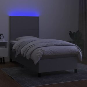 Κρεβάτι Boxspring με Στρώμα & LED Αν.Γκρι 90x200 εκ. Υφασμάτινο