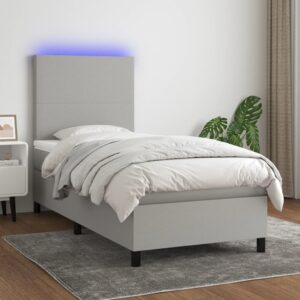 Κρεβάτι Boxspring με Στρώμα & LED Αν.Γκρι 90x200 εκ. Υφασμάτινο