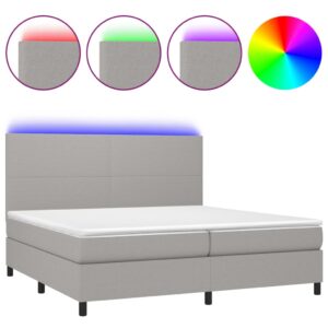 Κρεβάτι Boxspring με Στρώμα & LED Αν.Γκρι 200x200εκ. Υφασμάτινο