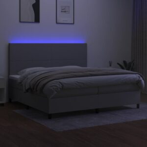 Κρεβάτι Boxspring με Στρώμα & LED Αν.Γκρι 200x200εκ. Υφασμάτινο