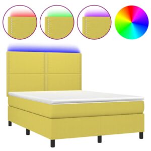 Κρεβάτι Boxspring με Στρώμα & LED Πράσινο 140x200 εκ Υφασμάτινο