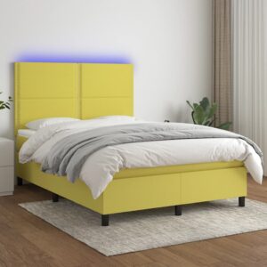 Κρεβάτι Boxspring με Στρώμα & LED Πράσινο 140x200 εκ Υφασμάτινο