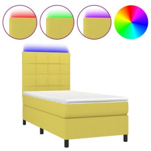 Κρεβάτι Boxspring με Στρώμα & LED Πράσινο 90x200 εκ. Υφασμάτινο