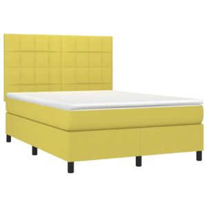 Κρεβάτι Boxspring με Στρώμα & LED Πράσινο 140x200 εκ Υφασμάτινο