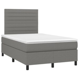 Κρεβάτι Boxspring με Στρώμα & LED Σκ.Γκρι 120x200 εκ Υφασμάτινο