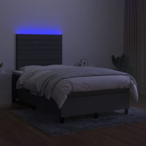 Κρεβάτι Boxspring με Στρώμα & LED Σκ.Γκρι 120x200 εκ Υφασμάτινο