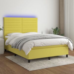 Κρεβάτι Boxspring με Στρώμα & LED Πράσινο 140x200 εκ Υφασμάτινο