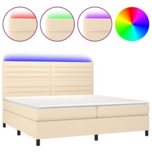 Κρεβάτι Boxspring με Στρώμα & LED Κρεμ 200x200 εκ. Υφασμάτινο